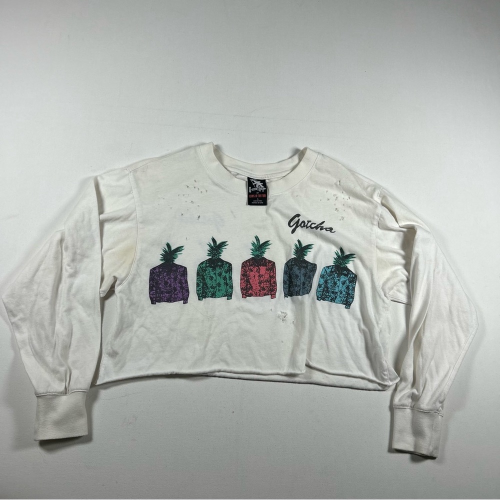 Gotcha By Icons Of Culture Cropped Long Sleeve Shirt White Small Woman’s VTG 90s